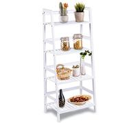 BAKAJI Libreria Scaffale 4 Ripiani in Legno di Bambù Design Moderno per Soggiorno Salotto Casa Ufficio Dimensione 116 x 48 x 32 cm Bamboo (Bianco)