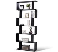 BAKAJI Libreria Scaffale 6 Ripiani in Legno Design Zig Zag Moderno per Soggiorno Salotto Casa o Ufficio Dimensione 80 x 24 x 190 cm (Nero)