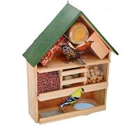 Bakaji Mangiatoia per Uccelli da Giardino Casetta Uccellini Passerotti 3 Piani in Legno con Mangiatoie e Beverini per Volatili Dimensione 39 x 13 x 44 cm