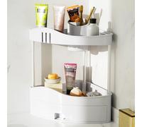 BAKAJI Mensola Angolare Bagno con cassetto, Organizer Multiripiano in Plastica dura, Unità di Mensole ad Angolo Portaoggetti, Scaffale Organizer Minimal per Bagno, Cucina, Ufficio, Casa (2 Ripiani)