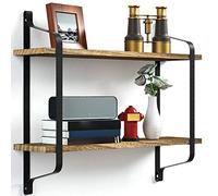 BAKAJI Mensola da Parete 2 Ripiani Struttura in Metallo Nero Scaffali in Legno MDF Design Moderno Scaffale Libreria Multiuso da Muro Dimensione 61 x 51,5 x 15,5 cm