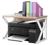 BAKAJI Mensola Porta Stampante Salvaspazio in Acciaio e Legno, Scaffalatura a 1 Ripiano con Piedini Anti Scivolo per Stampanti, Unità di Mensole Supporto da Ufficio Design Industrial (Beige + Bianco)