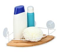 BAKAJI Mensola Scaffale da Bagno Angolare, Montaggio a Parete, Scaffale da Doccia e Vasca a Muro, Portaoggetti Salvaspazio Angolare, Angoliera in Metallo e Bambù con Ventose, Dimensioni 20 x 20 x 8 cm