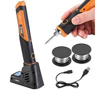 Bakaji Mini Saldatore Elettrico a Stagno Potenza 8W Temperatura Max 450° Professionale Batteria 4V 1500 mAh Ricarica USB con Luce da Lavoro LED Base con Spugna e 2 Bobine Incluse