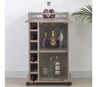 BAKAJI Mobile Angolo Bar Cantinetta Da Terra Mensola Porta Bottiglie Vino Liquori Cantina in Legno 6 Posti Portabottiglie Con Rastrelliera Porta Calici Bicchieri In Metallo (Tortora)