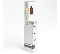 BAKAJI Mobile Bagno Alto Salvaspazio in Legno Bianco, Armadietto Slim con 3 Cassetti e 2 Ripiani, Armadio Multiuso per Ufficio, Studio, Casa, Mobiletto per Interni Design Minimal 33 x 15 x 136 cm