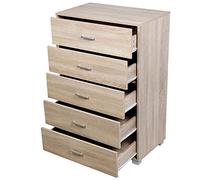 BAKAJI Mobile Cassettiera Comò con Cassetti in Legno Naturale Arredamento Casa Camera Letto (5 cassetti 68 x 40 x 101 cm)