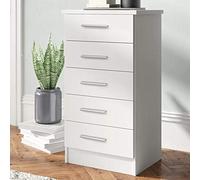 BAKAJI Mobile Cassettiera Mobiletto 5 Cassetti in Legno MDF Pomelli in Metallo Design Moderno Arredamento Casa Camera da Letto Dimensione 35 x 41 x 108 cm (Bianco)