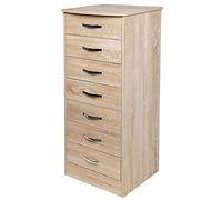 BAKAJI Mobile Cassettiera Mobiletto 7 Cassetti Settimino in Legno MDF Pomelli in Metallo Design Moderno Arredamento Casa Camera da Letto Dimensione 46 x 42 x 116 cm (Quercia)
