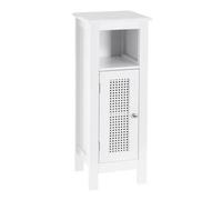 BAKAJI Mobile da Bagno Salvaspazio a Colonna Linea Foro, Mobiletto Autoportante da Terra in Legno Bianco, Armadio Portaoggetti Multiuso, Armadietto Contenitore Slim, 1 Anta e 4 Ripiani, 30x28x80cm