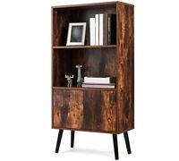 BAKAJI Mobile Libreria 2 Ripiani + Mobiletto con Anta Scaffale Struttura in Legno MDF Effetto Anticato Design Moderno Industriale Dimensione 120 x 60 x 30 cm Arredamento Casa