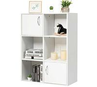 BAKAJI Mobile Libreria Scaffale 6 Ripiani Mensole con 2 Ante Calamitate e Maniglia in Metallo Struttura in Legno MDF Design Moderno per Casa Ufficio Dimensione 80 x 61,5 x 29,5 cm (Bianco)