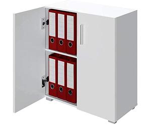 BAKAJI Mobile Madia con Doppia Anta e 2 Ripiani Interni Mobiletto Portadocumenti Armadio Multiuso per Ufficio, Cucina o Bagno, Credenza Design Moderno Legno MDF Dimensione 77 x 31 x 60 cm (Bianco)