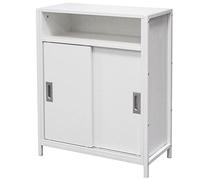 BAKAJI Mobile Mobiletto Basso Libreria Design Moderno Industriale Struttura in Acciaio e Legno MDF con 2 Ante a Chiusura Scorrevole Ripiano a Vista e 2 Ripiani Interni 64 x 30 x 81 cm (White)
