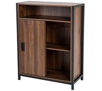 BAKAJI Mobile Mobiletto Basso, Libreria Design Moderno, Madia Industriale Struttura Acciaio e Legno MDF con 2 Ante a Chiusura Scorrevole Ripiano a Vista e 2 Ripiani Interni 64 x 30 x 81 cm (Brown)