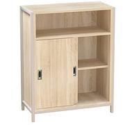 BAKAJI Mobile Mobiletto Basso, Libreria Design Moderno, Madia Ufficio Portadocumenti Struttura Acciaio e Legno con 2 Ante a Chiusura Scorrevole, 1 Ripiano a Vista e 2 Interni 64x30x81cm (Natural)