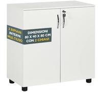 BAKAJI Mobile Schedario in Legno Bianco da Ufficio, Portadocumenti Salvaspazio con Serratura e Doppia Chiave, Mobiletto Multiuso con Ruote e Chiavi, Porta Documenti con Doppia Anta, 80 x 40 x 80 cm