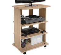 Mobile TV in Legno con 3 Ripiani e Ruote Mobiletto Carrello televisore Quercia