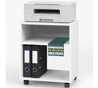 BAKAJI Mobile Ufficio Porta Stampante con Ruote Salvaspazio, Mobiletto Multiuso con 2 Scomparti e 3 Ripiani, Tavolino per Casa, Bagno, Studio in Legno Bianco 40 x 35 x 60 cm