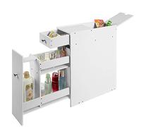 BAKAJI Mobiletto a Colonna Salvaspazio per Bagno Mobile Cassettiera in Legno MDF Bianco con 2 Cassetti 3 Scomparti e Scomparto a Scomparsa Dimensione 48 x 16 x 58 cm