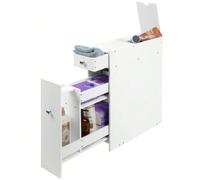 BAKAJI Mobiletto a Colonna Salvaspazio per Bagno Mobile Cassettiera in Legno MDF Bianco con 2 Cassetti 3 Scomparti e Scomparto a Scomparsa Dimensione 48 x 16 x 58 cm Tutto in ordine nel tuo bagno con