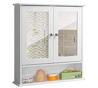 BAKAJI Mobiletto Specchiera Bagno Armadietto a Muro 3 Ripiani in Legno MDF Doppia Anta a Specchio con Apertura Centrale Dimensione 56 x 13 x 58 cm (Bianco Specchio)