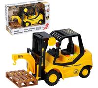 BAKAJI Muletto Giocattolo per Bambini con Movimento a Frizione, Gioco con Effetti Sonori e Forche Elevatrici, Funzioni Gancio e Pedana Pallet, Macchina da Lavoro Idea Regalo con Luci e Suoni