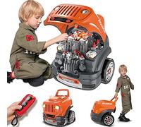 BAKAJI Officina Meccanica Camion Macchina Elettrica da Costruire Giocattolo Bambini Gioco Costruisci la Tua Auto con Luci e Suoni Maniglione a Spinta e Chiave Elettronica Arancio