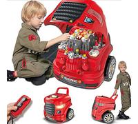 BAKAJI Officina Meccanica Macchina Elettrica da Costruire Giocattolo Bambini Gioco Costruisci la Tua Auto con Luci e Suoni Maniglione a Spinta e Chiave Elettronica rosso