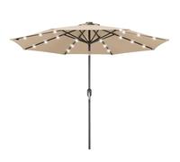 BAKAJI Ombrellone da Giardino Diametro 270 cm con Luci Led e Sistema Antivento, Parasole da Esterno con 8 Ribs Stecche, Airvent, Ideale per Bar, Ristorante, Patio, Balcone, Apertura Manovella (Ecru)