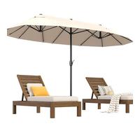 BAKAJI Ombrellone Doppio da Patio Rettangolare con Sistema di Apertura e Chiusura Manovella, 3 Tettucci Poliestere Anti UV e Impermeabile, Ideale per Giardino, Esterno, Bistrot, Bar (3 x 1,5 Metri)