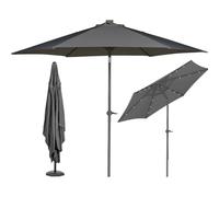BAKAJI Ombrellone Rotondo 3 Metri da Giardino con Palo Centrale in Metallo e 18 Led Luminosi, Sistema Air Vent Anti Ribaltamento, Arredamento Esterno, Gazebo, Piscina, Terrazzo (Grigio)