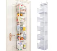 BAKAJI Organizer 5 Ripiani da Porta con Ganci in Metallo e Scaffali PVC Trasparenti, Unità Mensole Salvaspazio Multiuso Capiente, Scaffalatura Bagno, Camera da Letto, Ufficio, Cameretta (Bianco)