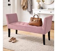 BAKAJI Panca Poggiapiedi Fondoletto per Camera da Letto, Pouf Sgabello con Piedi in Legno e Braccioli per Ingresso, Stanzetta, Multiuso, Seduta Ergonomica, 11 x 60 x 40 cm (Rosa Velluto)