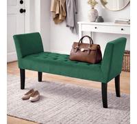 BAKAJI Panca Poggiapiedi Fondoletto per Camera da Letto, Pouf Sgabello con Piedi in Legno e Braccioli per Ingresso, Stanzetta, Multiuso, Seduta Ergonomica, 11 x 60 x 40 cm (Verde Velluto)