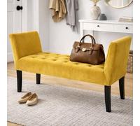 BAKAJI Panca Poggiapiedi Fondoletto per Camera da Letto, Pouf Sgabello con Piedi in Legno e Braccioli per Ingresso, Stanzetta, Multiuso, Seduta Ergonomica, 11 x 60 x 40 cm (Mostarda Velluto)