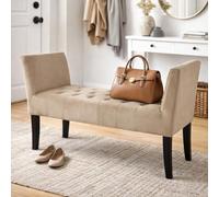 BAKAJI Panca Poggiapiedi Fondoletto per Camera da Letto, Pouf Sgabello con Piedi in Legno e Braccioli per Ingresso, Stanzetta, Multiuso, Seduta Ergonomica, 11 x 60 x 40 cm (Tortora Velluto)