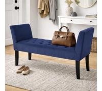 BAKAJI Panca Poggiapiedi Fondoletto per Camera da Letto, Pouf Sgabello con Piedi in Legno e Braccioli per Ingresso, Stanzetta, Multiuso, Seduta Ergonomica, 11 x 60 x 40 cm (Blu Velluto)