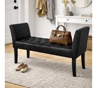 BAKAJI Panca Poggiapiedi Fondoletto per Camera da Letto, Pouf Sgabello con Piedi in Legno e Braccioli per Ingresso, Stanzetta, Multiuso, Seduta Ergonomica, 11 x 60 x 40 cm (Nero Ecopelle)