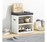 BAKAJI Panca Scarpiera da Ingresso con Cuscino Imbottito ad Alta Densità, Mobiletto Porta Scarpe con 1 Mensola e 2 Scomparti, Salvaspazio e Versatile, Maniglie Ergonomiche 44 x 30 x 40 cm (Bianco)