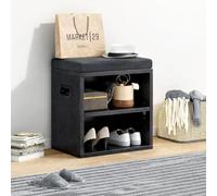 BAKAJI Panca Scarpiera da Ingresso con Cuscino Imbottito ad Alta Densità, Mobiletto Porta Scarpe con 1 Mensola e 2 Scomparti, Salvaspazio e Versatile, Maniglie Ergonomiche 44 x 30 x 40 cm (Nero)