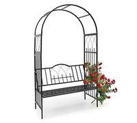 BAKAJI Panchina 2 Posti con Arco da Giardino per Piante Rampicanti in Metallo, Pergolato Griglia per Rose e Piante Colore Nero, (115 x 59 x 203 cm)