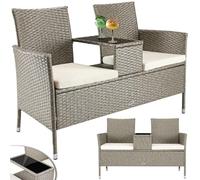 Divano Panca da Giardino Crema in Polyrattan Panchina Divanetto con Ripiano Vetr