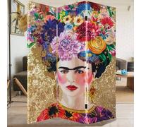 BAKAJI Paravento Separe' 3 Pannelli Struttura Legno Stampa Frida Kahlo, Divisorio Richiudibile Pieghevole, Design Moderno, Arredamento Interno Dimensioni 180 x 120 cm