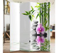 Paravento Separe 4 Pannelli Stampa Fronte Retro Pietre e Orchidea ZEN 180x160cm