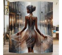 BAKAJI Paravento Separe' 4 Pannelli Struttura Legno Stampa La Ballerina con Stampa Fronte Retro Divisorio Richiudibile Pieghevole Design Moderno Arredamento Dimensioni 180 x 161 cm