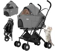 Passeggino per Cani e Gatti Traportino Rimovibile per Animali Domestici Grigio