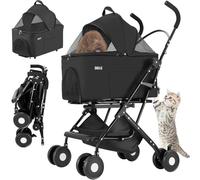 Passeggino per Cani e Gatti con Traportino Rimovibile per Animali Domestici Nero