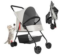 BAKAJI Passeggino per Animali Domestici Carico Massimo 15kg, Carrozzina per Cani e Gatti Pieghevole e Salvaspazio con Cestello Portaoggetti e Ruote Bloccabili, Cappottina Protettiva Anti UV (Grigio)
