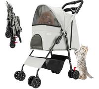 BAKAJI Passeggino per Animali Domestici Carico Massimo 30kg, Carrozzina per Cani e Gatti Pieghevole e Salvaspazio con Cestello Portaoggetti e Ruote Bloccabili, Cappottina Protettiva Anti UV (Grigio)